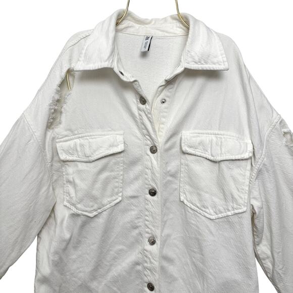 ZARA Off-White Distressed Cotton Utility Shacket Size M - Picture 3 of 9